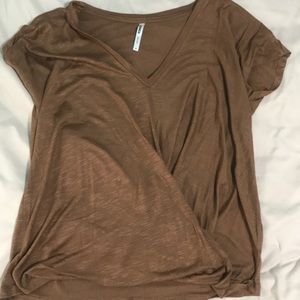 brown orange shirt w draping front